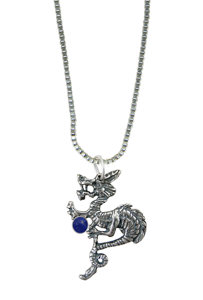 Sterling Silver Petite Dragon Pendant With Lapis Lazuli